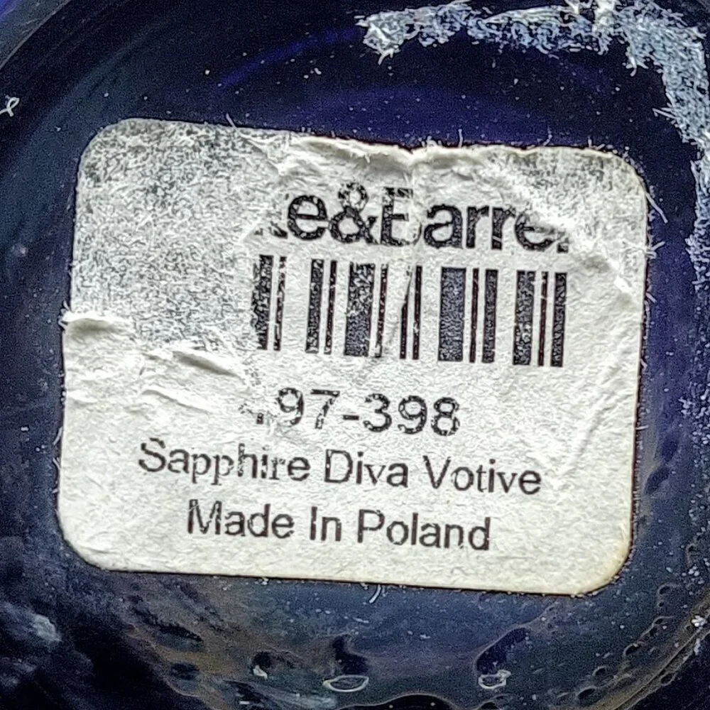 Crate & Barrel Sapphire Blue Diva Glass Votive Candle Holder